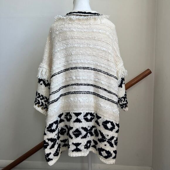 Anthropologie Coastal Boho Oversized Fringe Poncho Sweater Tunic Top NWT NEW - Picture 7 of 12